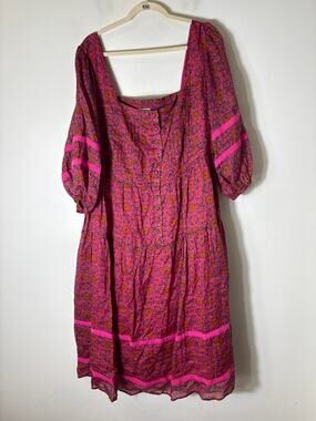 The Odells Dark Pink Square Neck 3/4 Sleeve Midi Dress Sz 2X